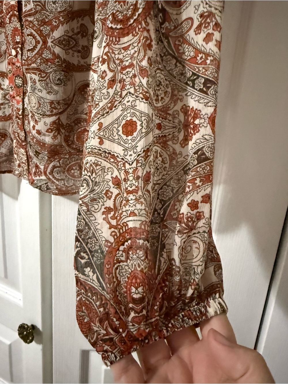 Joie Rust and Cream Paisley Button-Up Blouse - S - Picture 10 of 14